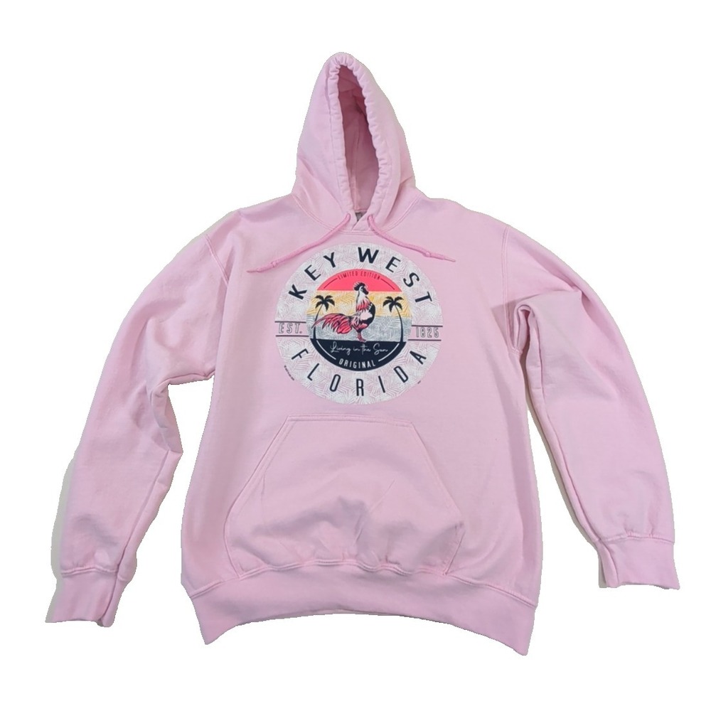 Key West Sweatshirt Hoodie Women M Pink Rooster Vacation Beach Casual Activewear